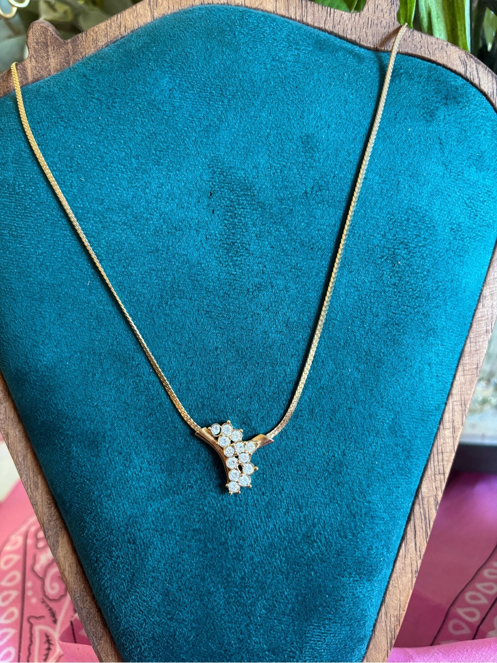 Vintage Gold-Tone Cluster Pendant Necklace with White Stones - Avon